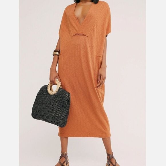 Free People Beach Sunshower Maxi Dress Size S Orange Rust - Picture 1 of 10